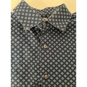 Bar lll Men's Button Down Patterned Blue Shirt-Size L 16-16 1/2-Slim Fit-Stretch